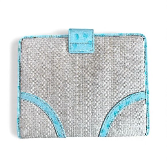 Elaine Turner Turquoise Ostrich Embossed Card Holder Organizer Wallet Booklet - Picture 5 of 13
